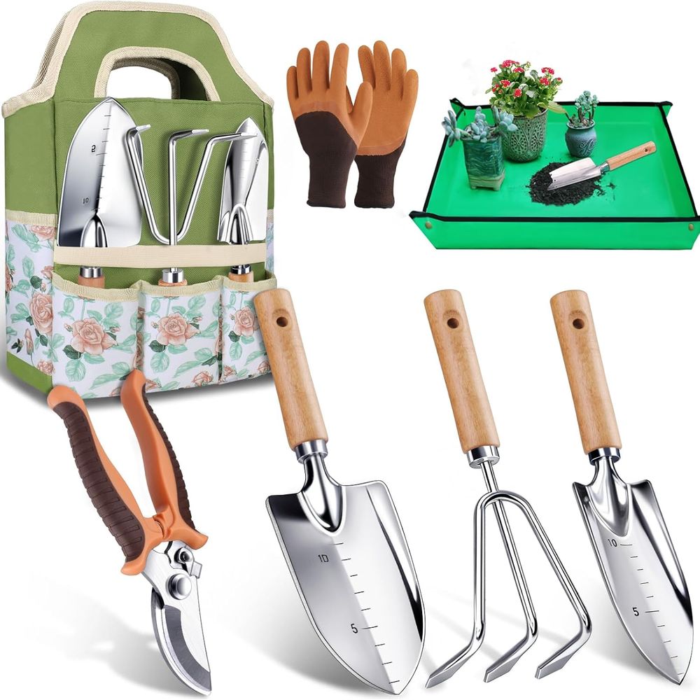 Gardening Tools Essential - Tuiniergereedschapset met schepje, handspaan, tuinbenodigdheden, toebehoren,