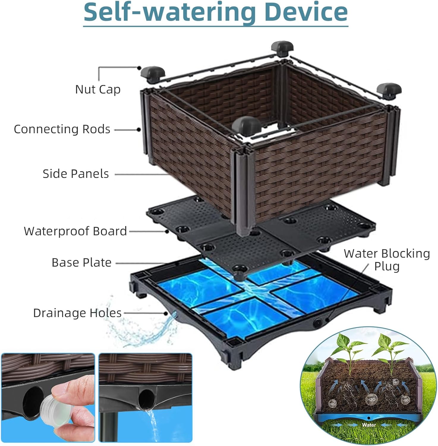 Buitenplantbak van rotan, natu - Self-Watering Planter recensie en prijs
